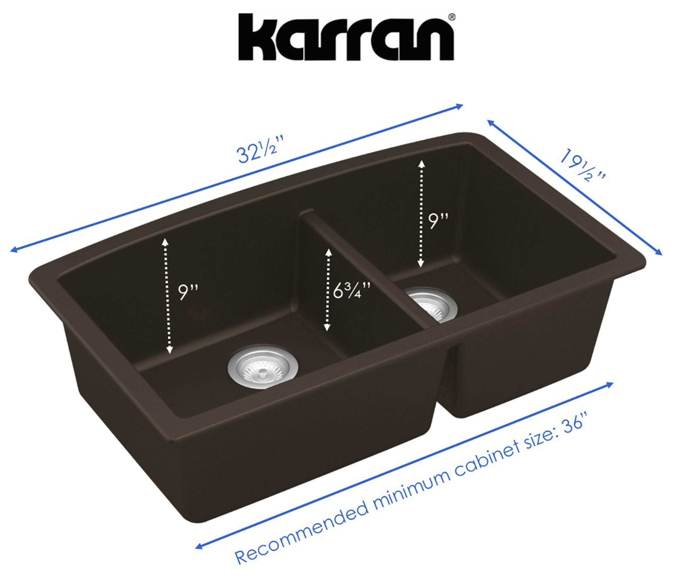 Karran 32" Undermount Quartz Composite Kitchen Sink, 60/40 Double Bowl, Brown, QU-711-BR-PK1