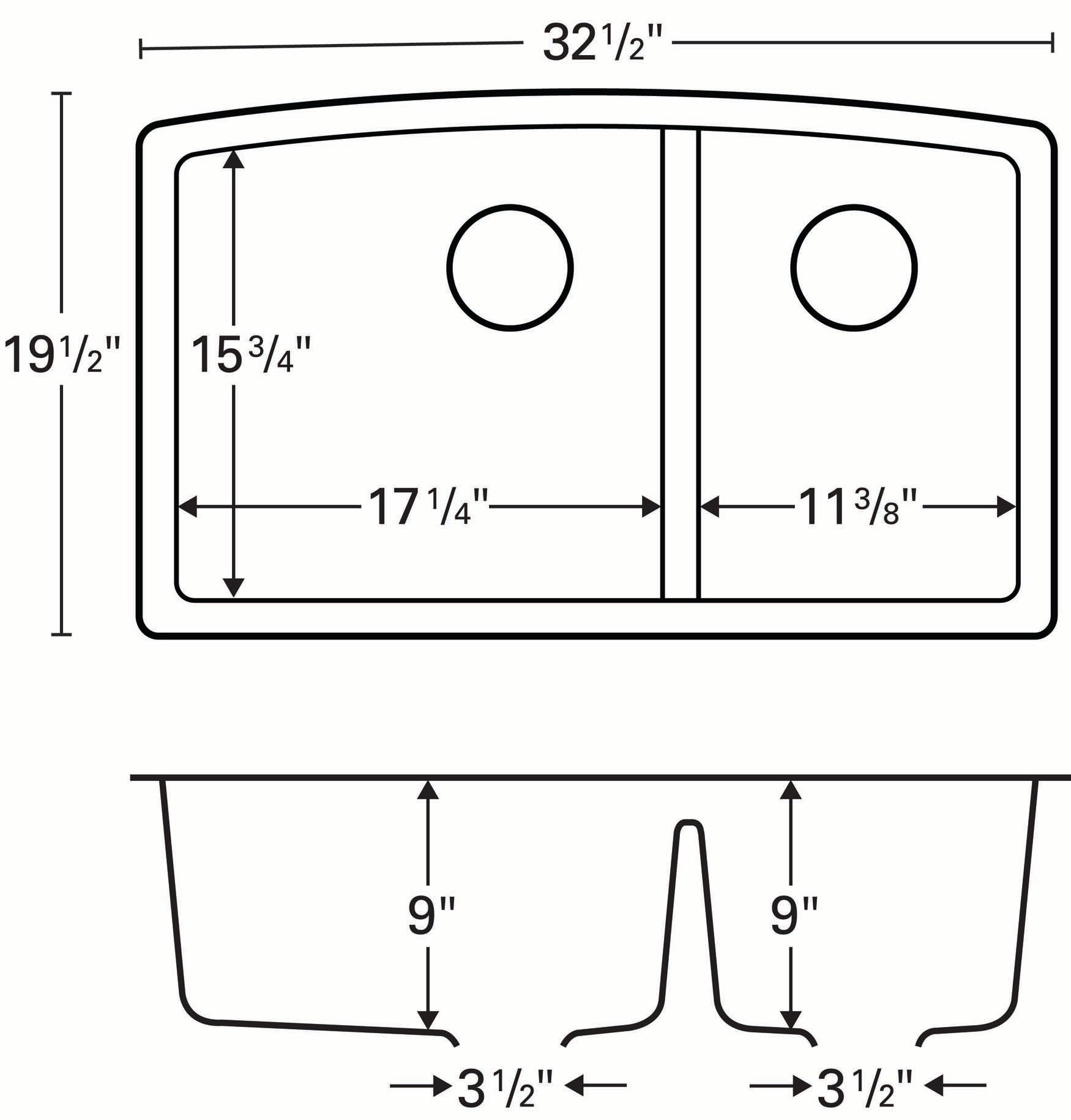 Karran 33" Undermount Quartz Composite Kitchen Sink, 60/40 Double Bowl, Concrete, QU-711-CN