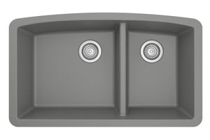 Alternate Image for Karran 33" Undermount Quartz Composite Kitchen Sink, 60/40 Double Bowl, Grey, QU-711-GR