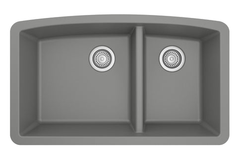 Karran 33" Undermount Quarz Composite Kitchen Sink, 60/40 Double Bowl, Grey, QU-711-GR