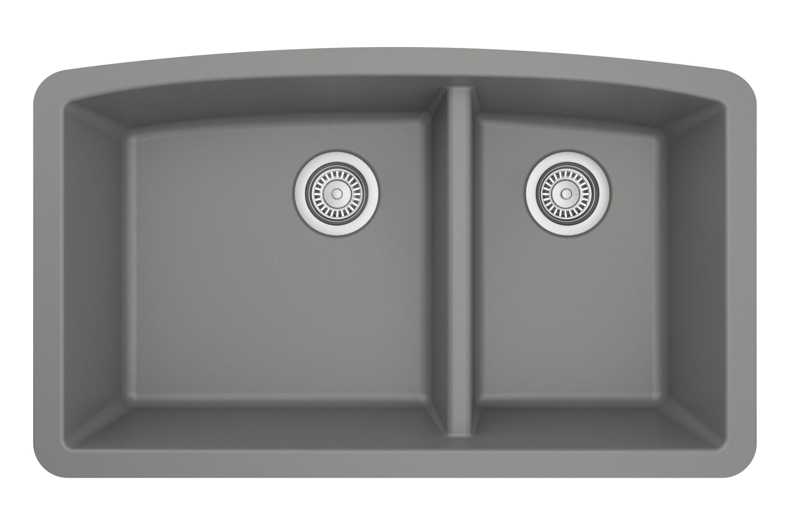Karran 32" Undermount Quartz Composite Kitchen Sink, 60/40 Double Bowl, Grey, QU-711-GR-PK1