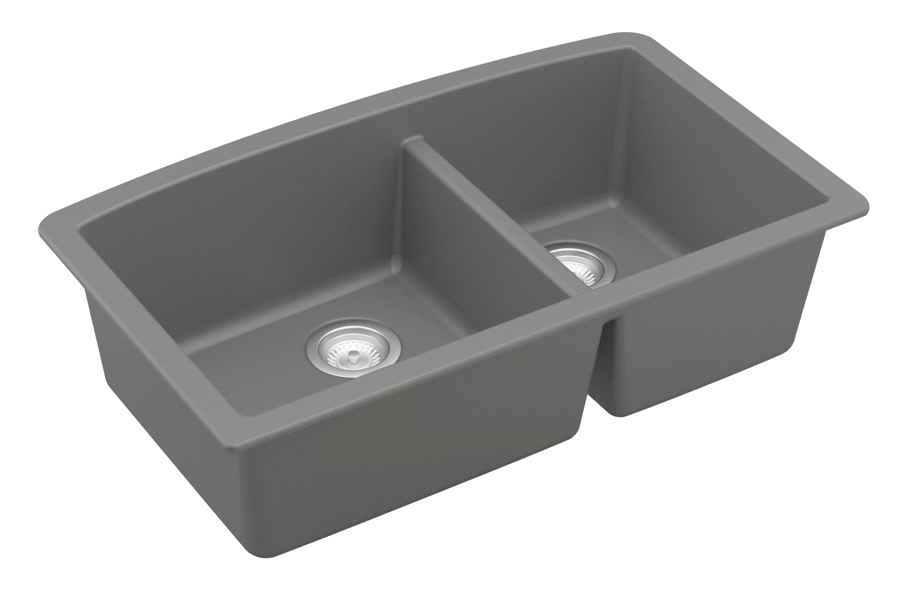 Karran 32" Undermount Quartz Composite Kitchen Sink, 60/40 Double Bowl, Grey, QU-711-GR-PK1