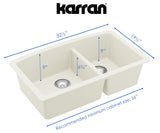 Karran 32" Undermount Quartz Composite Kitchen Sink, 60/40 Double Bowl, White, QU-711-WH-PK1