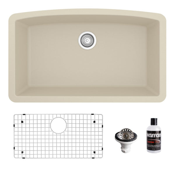 Karran 32" Undermount Quartz Composite Kitchen Sink, Bisque, QU-712-BI-PK1