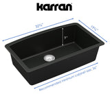 Karran 33" Undermount Quartz Composite Kitchen Sink, Black, QU-712-BL