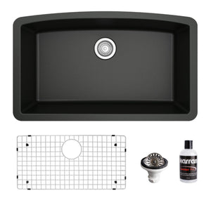 Alternate Image for Karran 32" Undermount Quartz Composite Kitchen Sink, Black, QU-712-BL-PK1