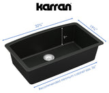 Karran 32" Undermount Quartz Composite Kitchen Sink, Black, QU-712-BL-PK1