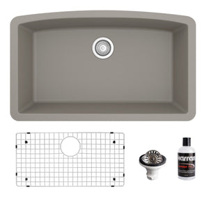 Alternate Image for Karran 32" Undermount Quartz Composite Kitchen Sink, Concrete, QU-712-CN-PK1