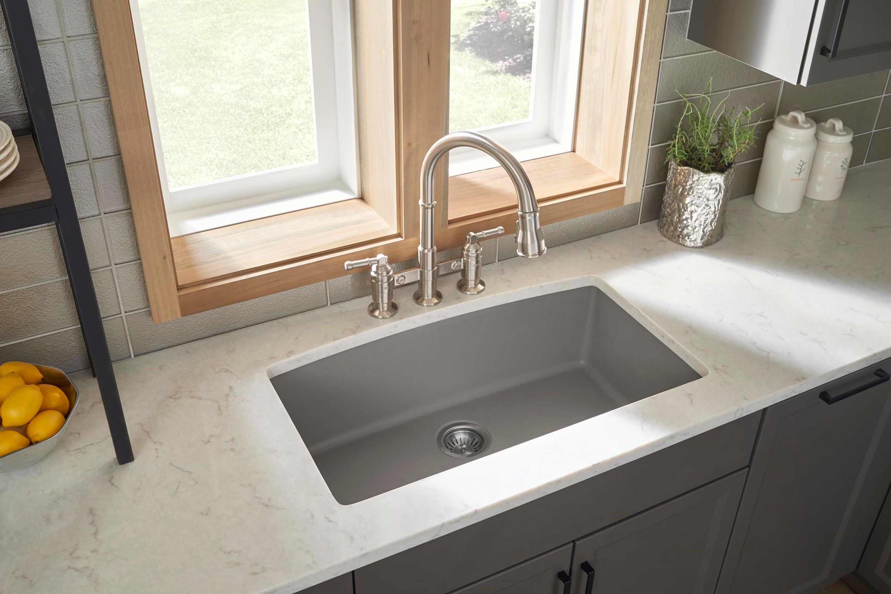 Karran 32" Undermount Quartz Composite Kitchen Sink, Concrete, QU-712-CN-PK1