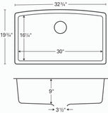 Karran 32" Undermount Quartz Composite Kitchen Sink, Black, QU-712-BL-PK1