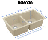 Karran 34" Undermount Quartz Composite Kitchen Sink, 50/50 Double Bowl, Bisque, QU-720-BI