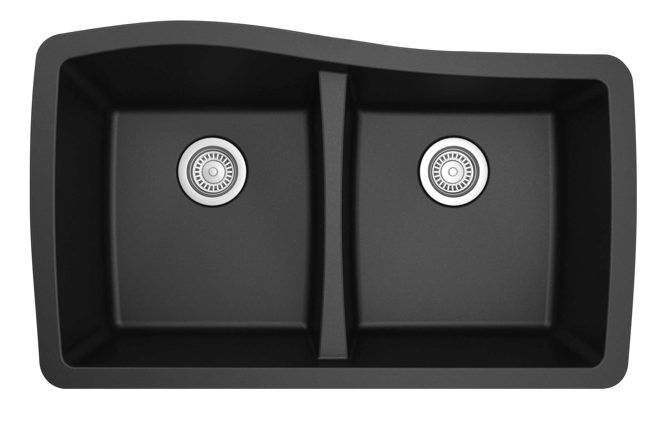 Karran 34" Undermount Quartz Composite Kitchen Sink, 50/50 Double Bowl, Black, QU-720-BL
