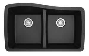 Alternate Image for Karran 34" Undermount Quartz Composite Kitchen Sink, 50/50 Double Bowl, Black, QU-720-BL