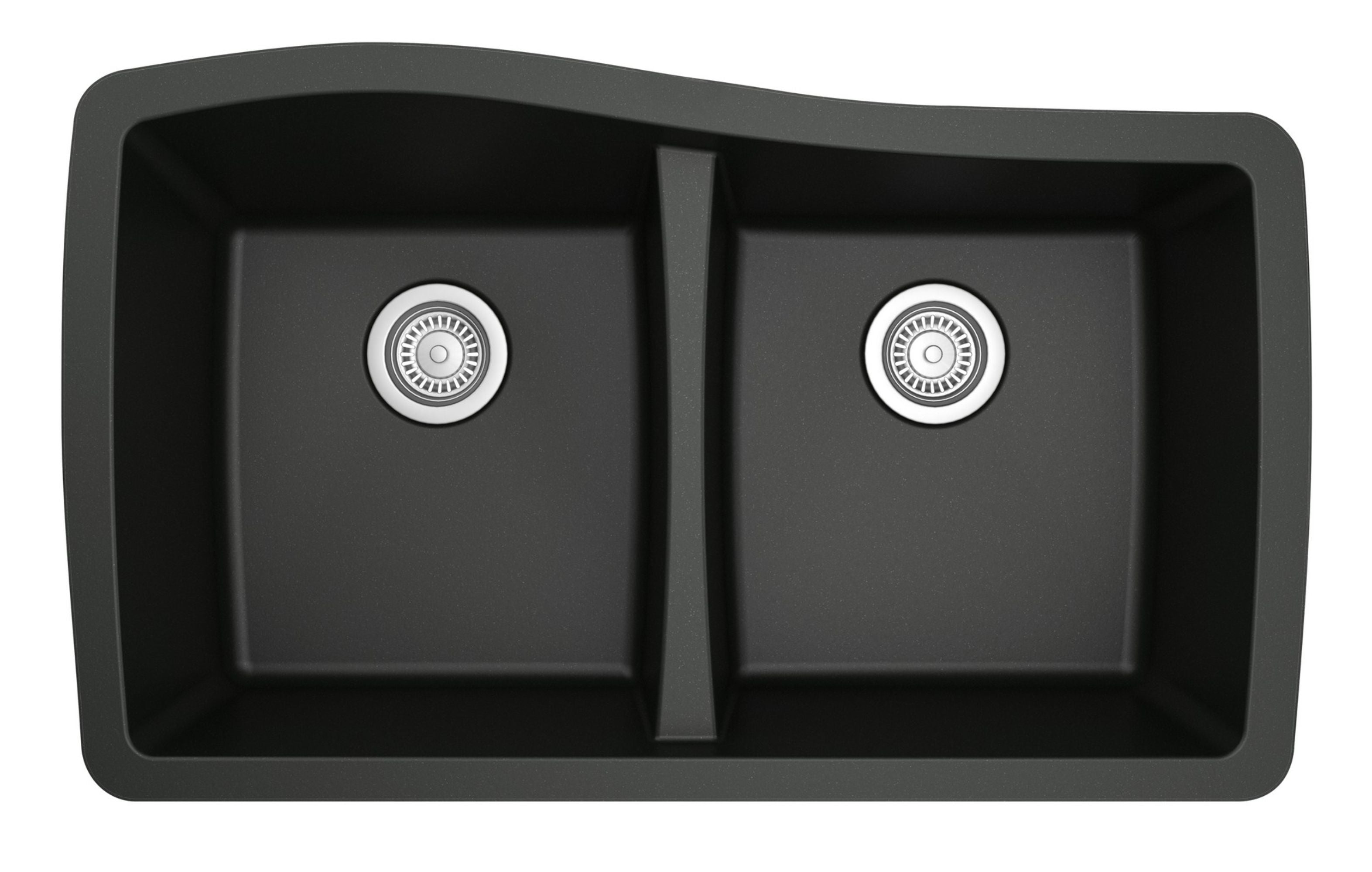 Karran 34" Undermount Quartz Composite Kitchen Sink with Accessories, 50/50 Double Bowl, Black, QU-720-BL-PK1