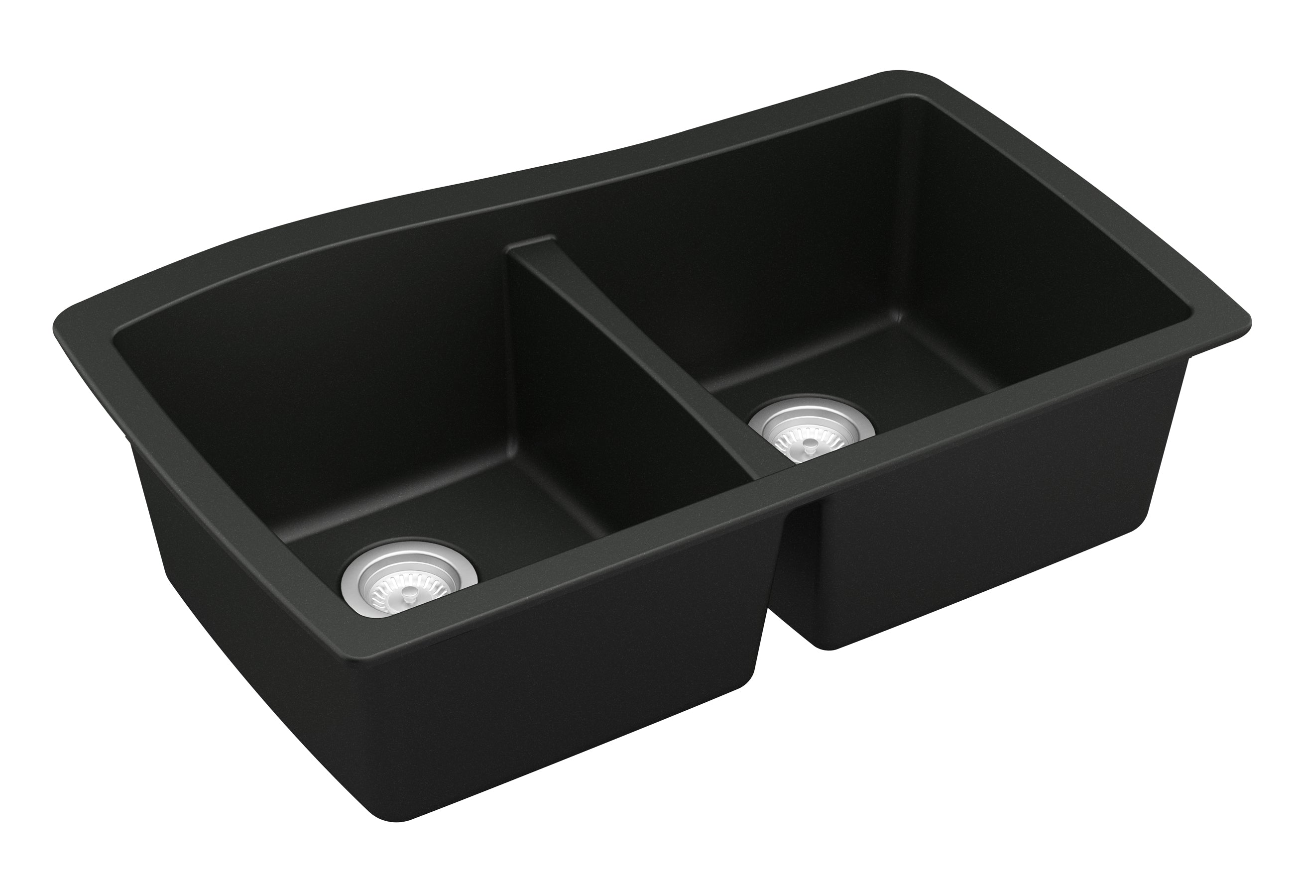 Karran 34" Undermount Quartz Composite Kitchen Sink, 50/50 Double Bowl, Black, QU-720-BL