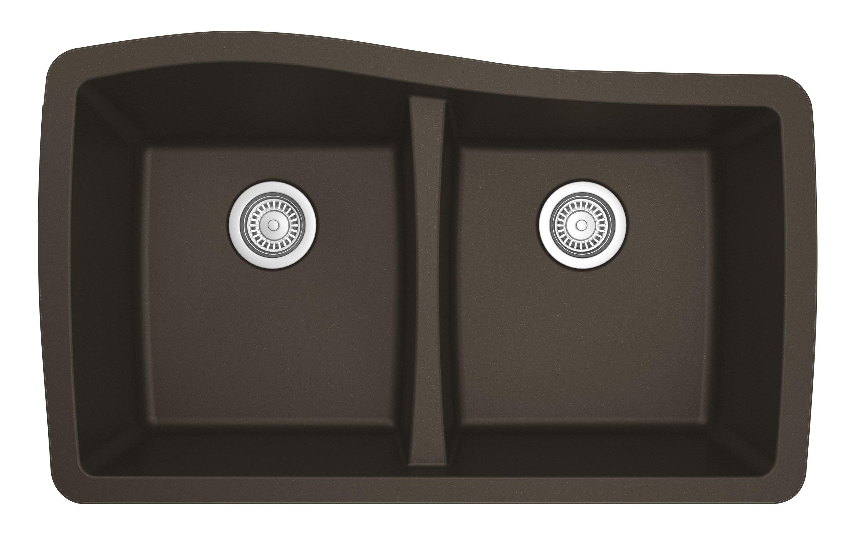 Karran 34" Undermount Quartz Composite Kitchen Sink, 50/50 Double Bowl, Brown, QU-720-BR