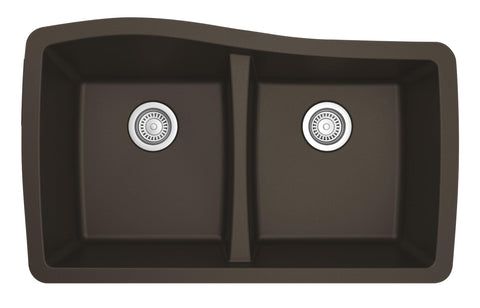 Karran 34" Undermount Quarz Composite Kitchen Sink, 50/50 Double Bowl, Brown, QU-720-BR