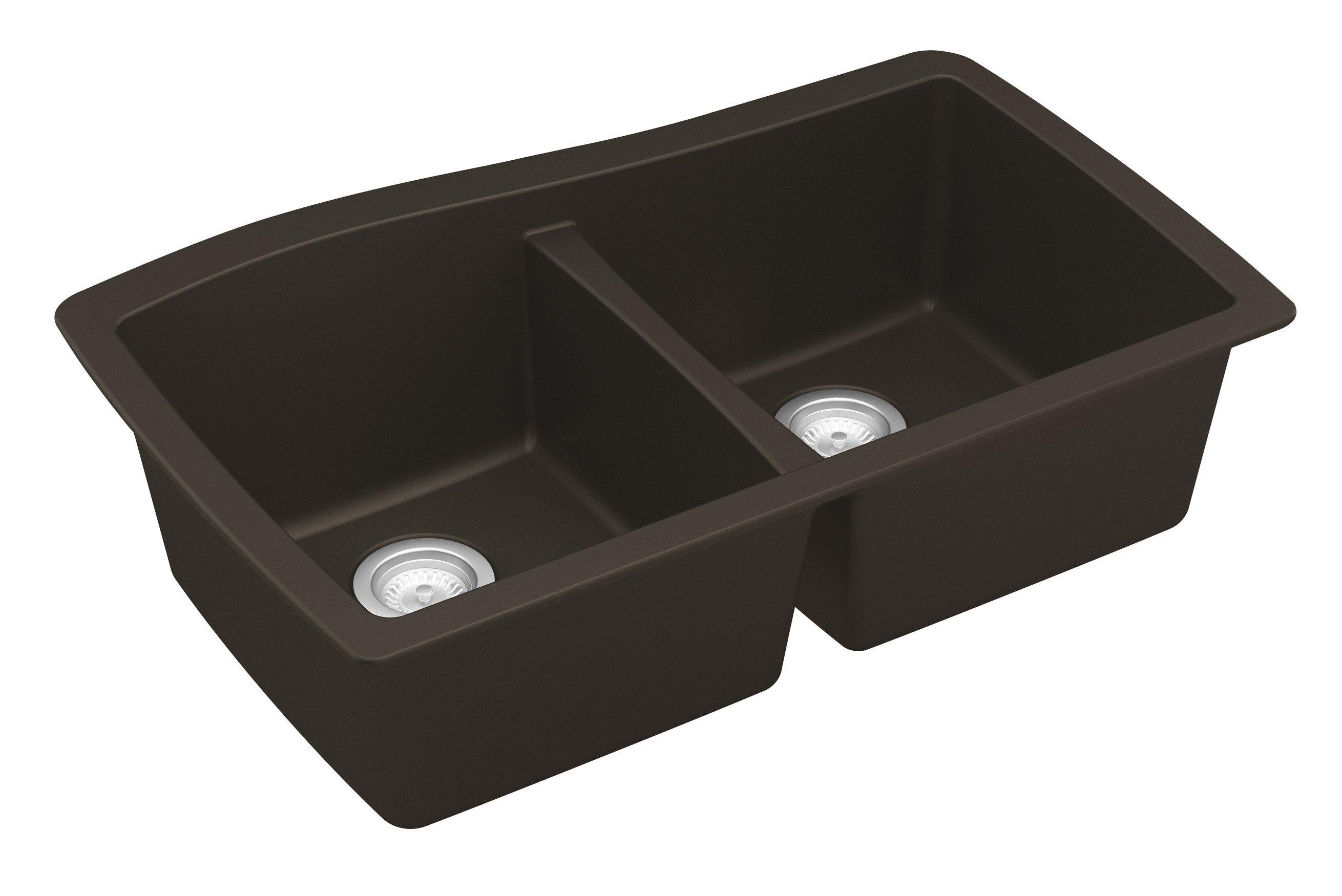 Karran 34" Undermount Quartz Composite Kitchen Sink, 50/50 Double Bowl, Brown, QU-720-BR
