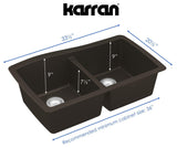 Karran 34" Undermount Quartz Composite Kitchen Sink, 50/50 Double Bowl, Brown, QU-720-BR