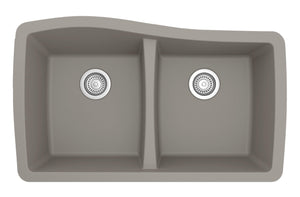 Alternate Image for Karran 34" Undermount Quartz Composite Kitchen Sink, 50/50 Double Bowl, Concrete, QU-720-CN