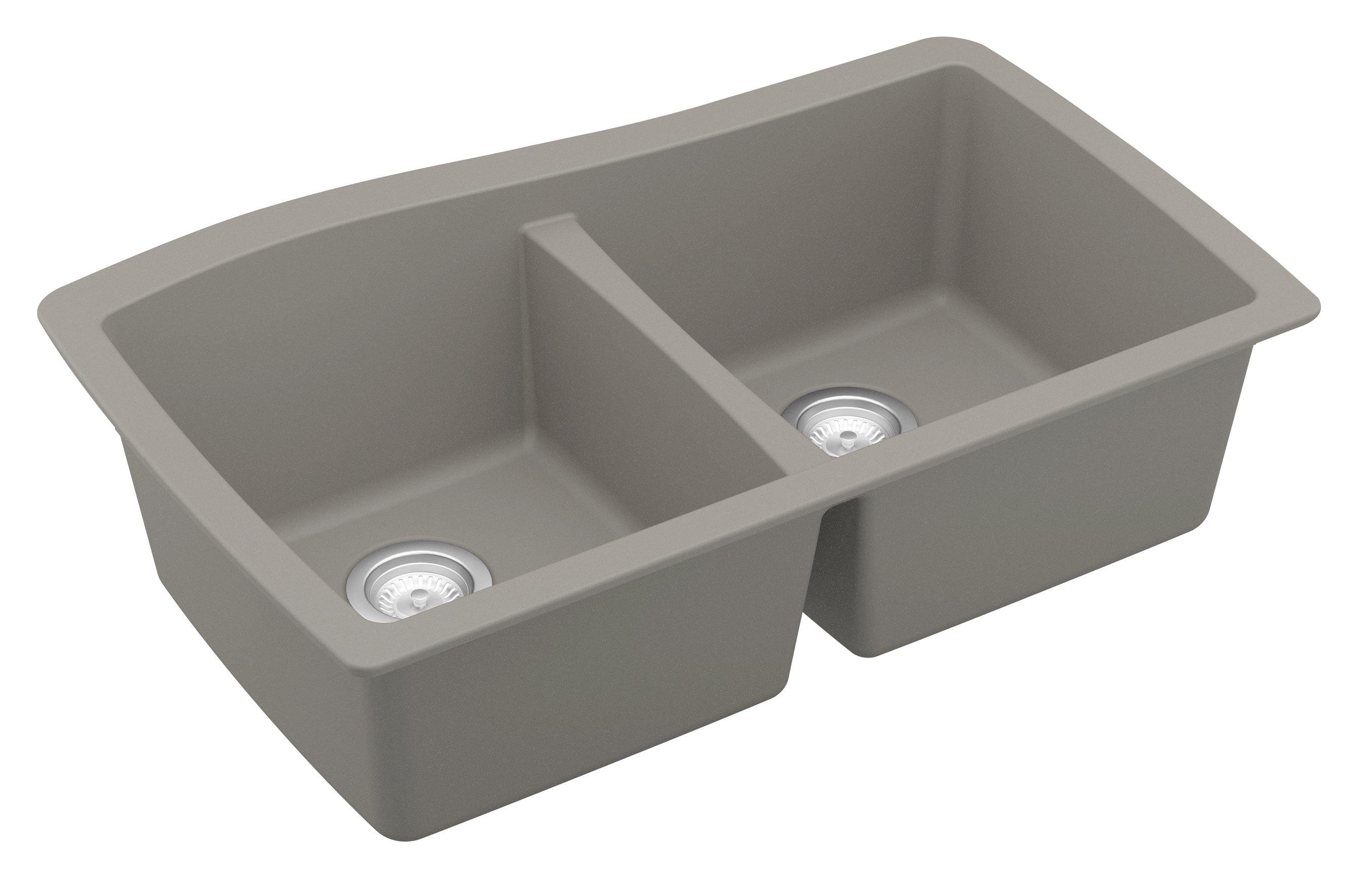 Karran 34" Undermount Quartz Composite Kitchen Sink, 50/50 Double Bowl, Concrete, QU-720-CN