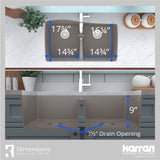 Karran 34" Undermount Quartz Composite Kitchen Sink with Accessories, 50/50 Double Bowl, Concrete, QU-720-CN-PK1