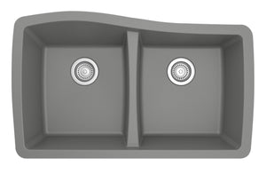 Alternate Image for Karran 34" Undermount Quartz Composite Kitchen Sink, 50/50 Double Bowl, Grey, QU-720-GR