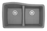 Karran 34" Undermount Quartz Composite Kitchen Sink with Accessories, 50/50 Double Bowl, Grey, QU-720-GR-PK1