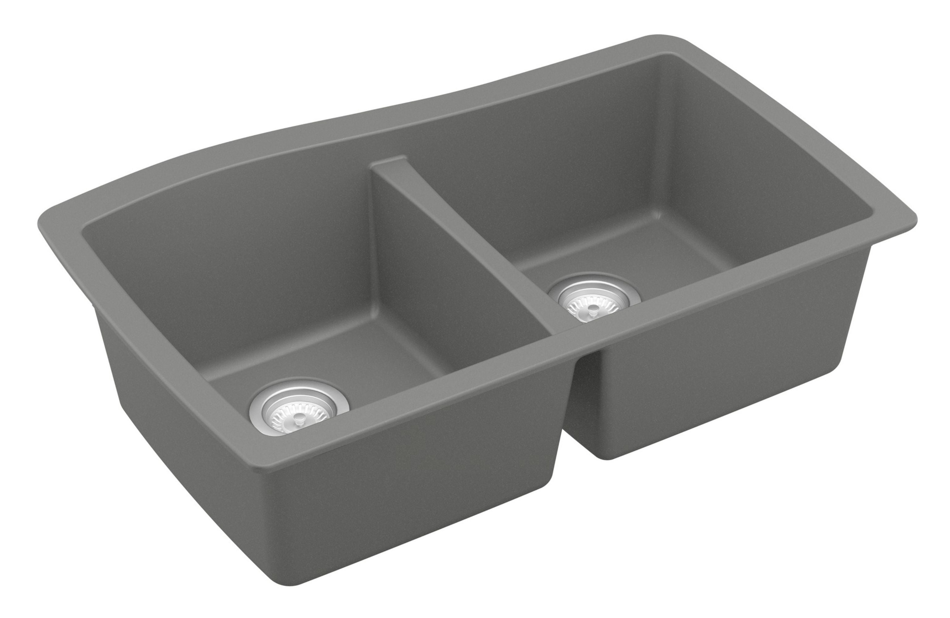 Karran 34" Undermount Quartz Composite Kitchen Sink with Accessories, 50/50 Double Bowl, Grey, QU-720-GR-PK1