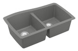 Karran 34" Undermount Quartz Composite Kitchen Sink, 50/50 Double Bowl, Grey, QU-720-GR