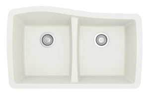 Alternate Image for Karran 34" Undermount Quartz Composite Kitchen Sink, 50/50 Double Bowl, White, QU-720-WH
