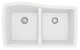 Karran 34" Undermount Quartz Composite Kitchen Sink with Accessories, 50/50 Double Bowl, White, QU-720-WH-PK1