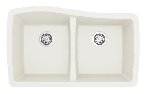 Karran 34" Undermount Quartz Composite Kitchen Sink, 50/50 Double Bowl, White, QU-720-WH