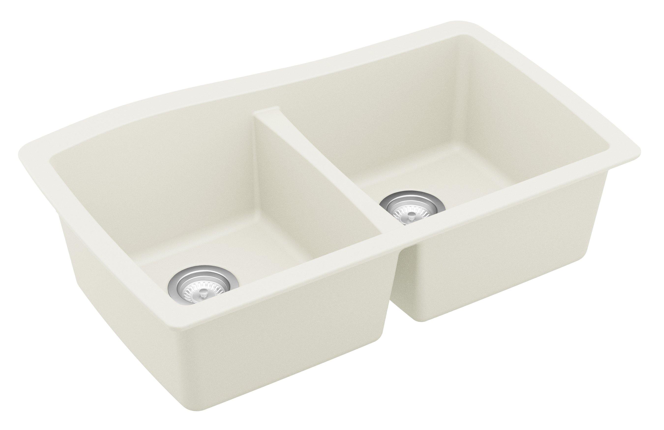 Karran 34" Undermount Quartz Composite Kitchen Sink, 50/50 Double Bowl, White, QU-720-WH