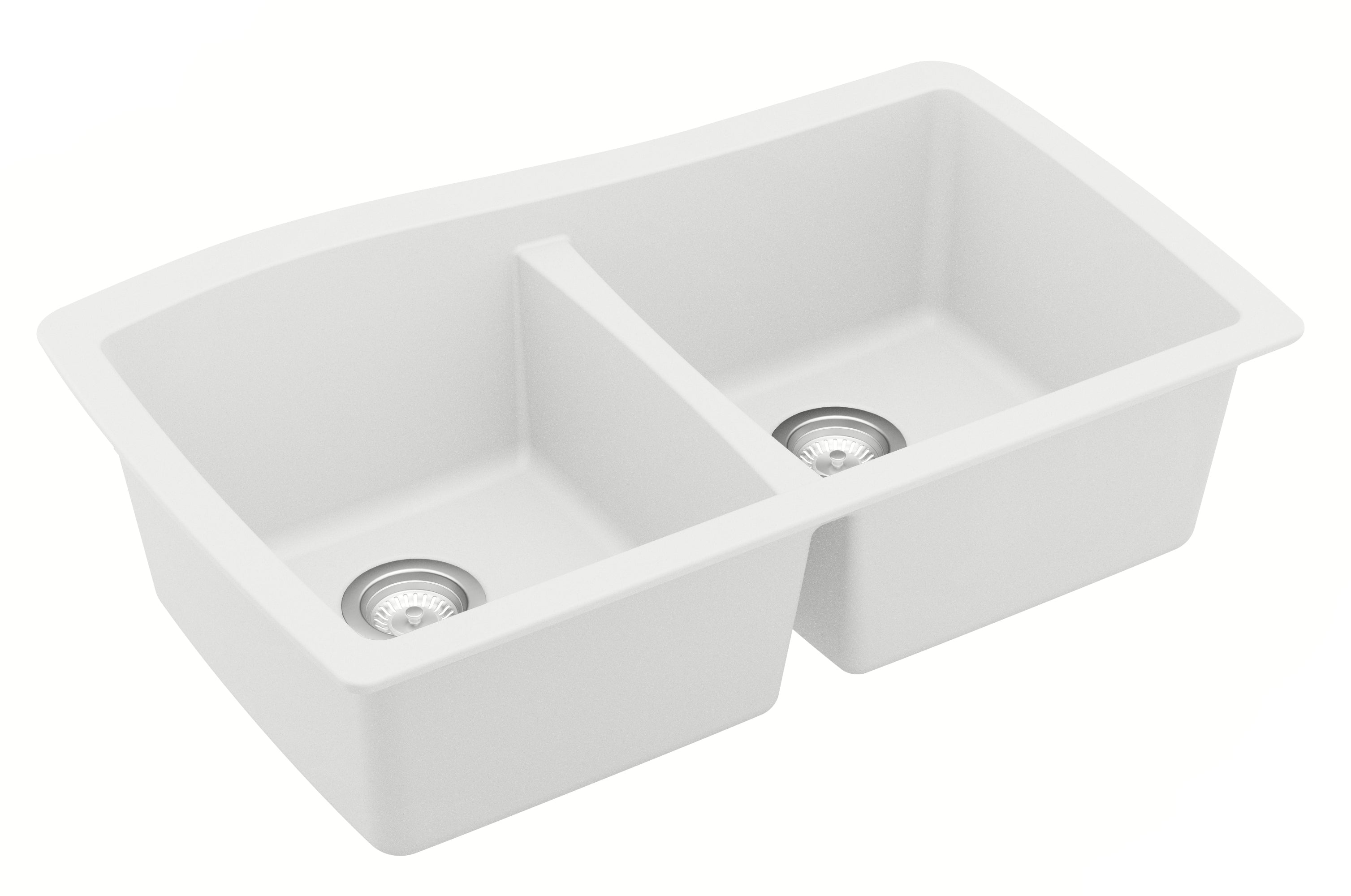 Karran 34" Undermount Quartz Composite Kitchen Sink with Accessories, 50/50 Double Bowl, White, QU-720-WH-PK1