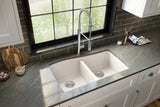 Karran 34" Undermount Quartz Composite Kitchen Sink with Accessories, 50/50 Double Bowl, White, QU-720-WH-PK1