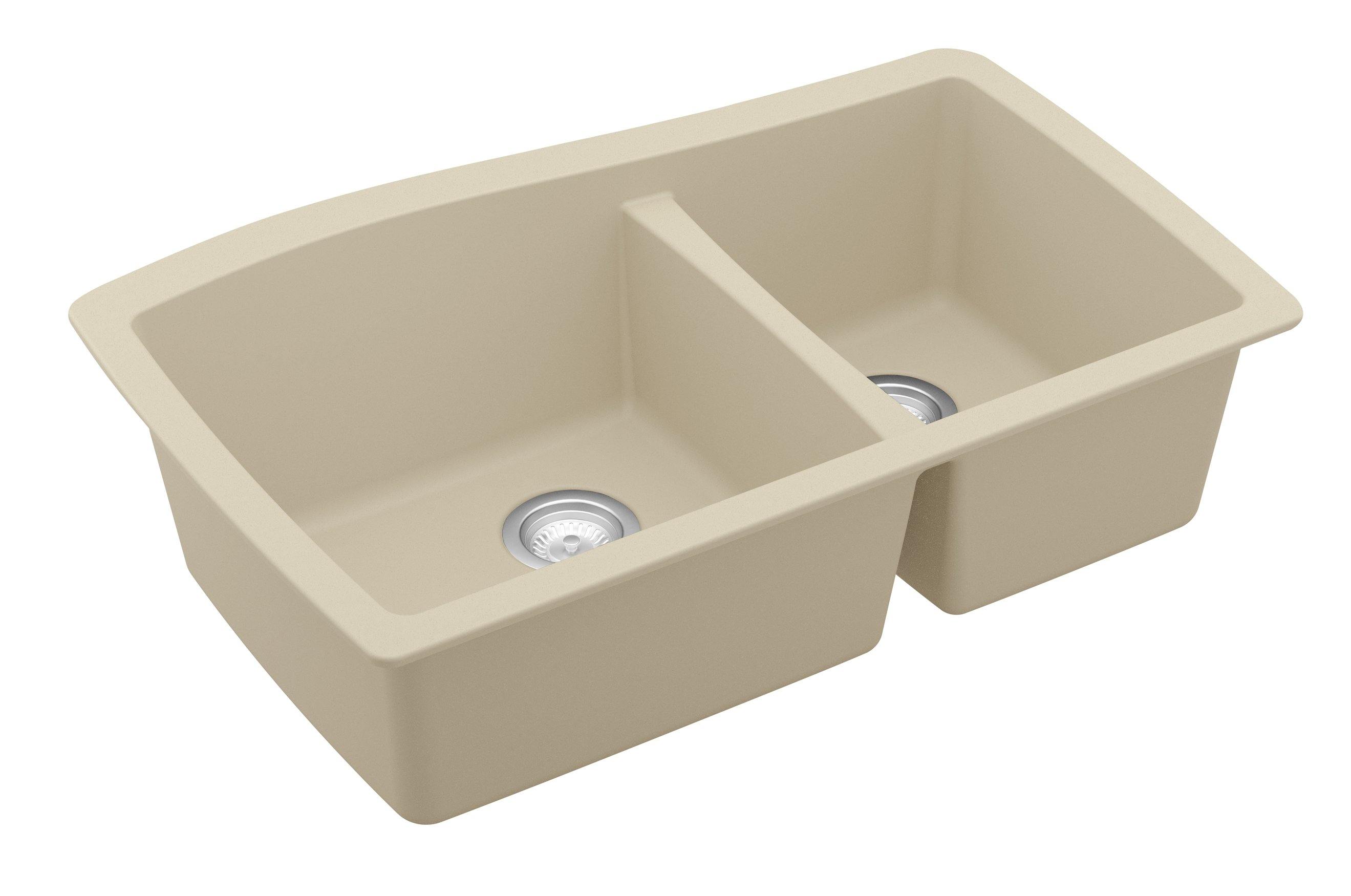 Karran 34" Undermount Quartz Composite Kitchen Sink, 60/40 Double Bowl, Bisque, QU-721-BI