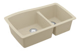 Karran 34" Undermount Quartz Composite Kitchen Sink with Accessories, 60/40 Double Bowl, Bisque, QU-721-BI-PK1