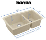 Karran 34" Undermount Quartz Composite Kitchen Sink, 60/40 Double Bowl, Bisque, QU-721-BI