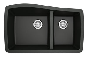 Alternate Image for Karran 34" Undermount Quartz Composite Kitchen Sink, 60/40 Double Bowl, Black, QU-721-BL