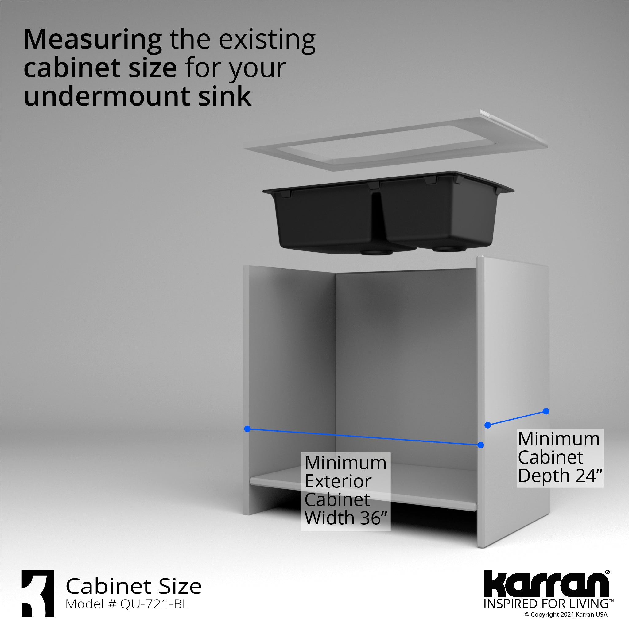 Karran 34" Undermount Quartz Composite Kitchen Sink with Accessories, 60/40 Double Bowl, Black, QU-721-BL-PK1