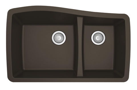 Karran 34" Undermount Quarz Composite Kitchen Sink, 60/40 Double Bowl, Brown, QU-721-BR