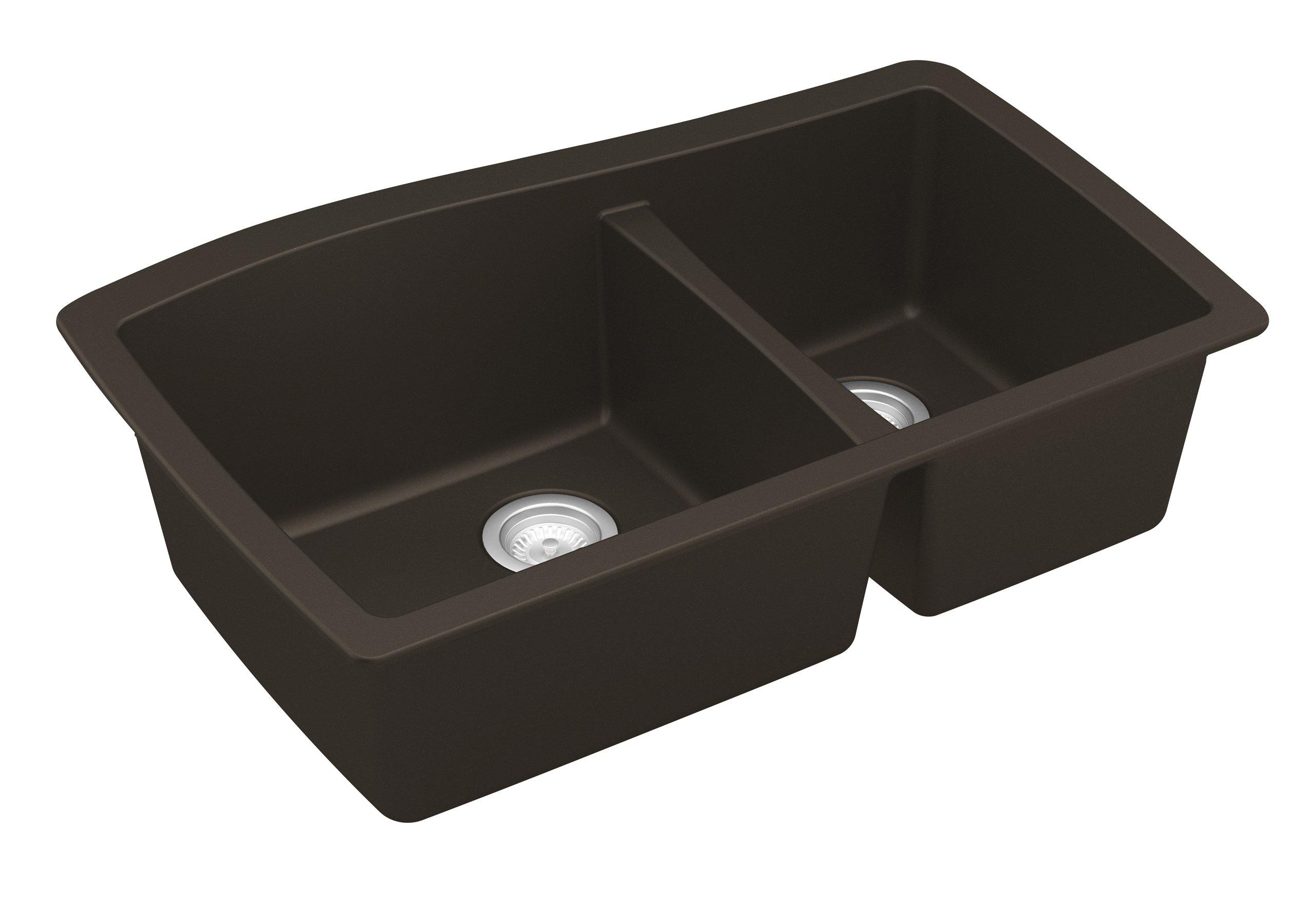 Karran 34" Undermount Quartz Composite Kitchen Sink, 60/40 Double Bowl, Brown, QU-721-BR