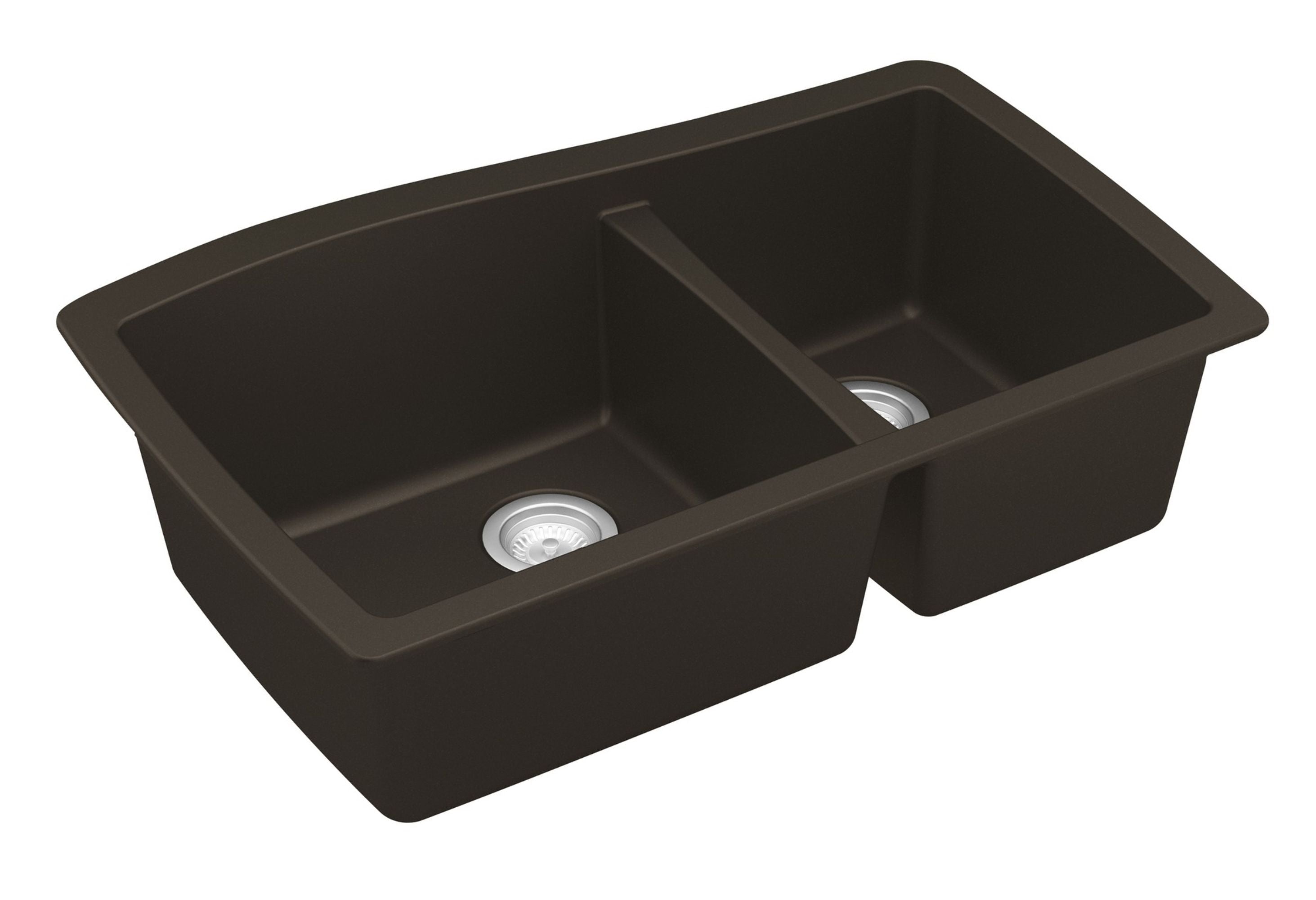 Karran 34" Undermount Quartz Composite Kitchen Sink with Accessories, 60/40 Double Bowl, Brown, QU-721-BR-PK1