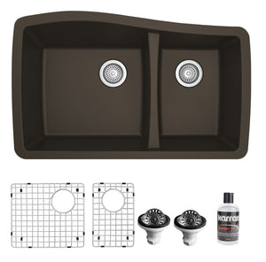 Alternate Image for Karran 34" Undermount Quartz Composite Kitchen Sink with Accessories, 60/40 Double Bowl, Brown, QU-721-BR-PK1