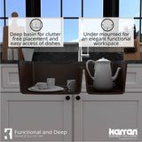 Karran 34" Undermount Quartz Composite Kitchen Sink with Accessories, 60/40 Double Bowl, Brown, QU-721-BR-PK1