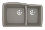 Karran 34" Undermount Quartz Composite Kitchen Sink with Accessories, 60/40 Double Bowl, Concrete, QU-721-CN-PK1