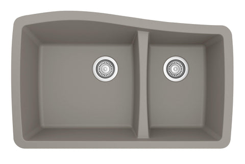 Karran 34" Undermount Quarz Composite Kitchen Sink, 60/40 Double Bowl, Concrete, QU-721-CN