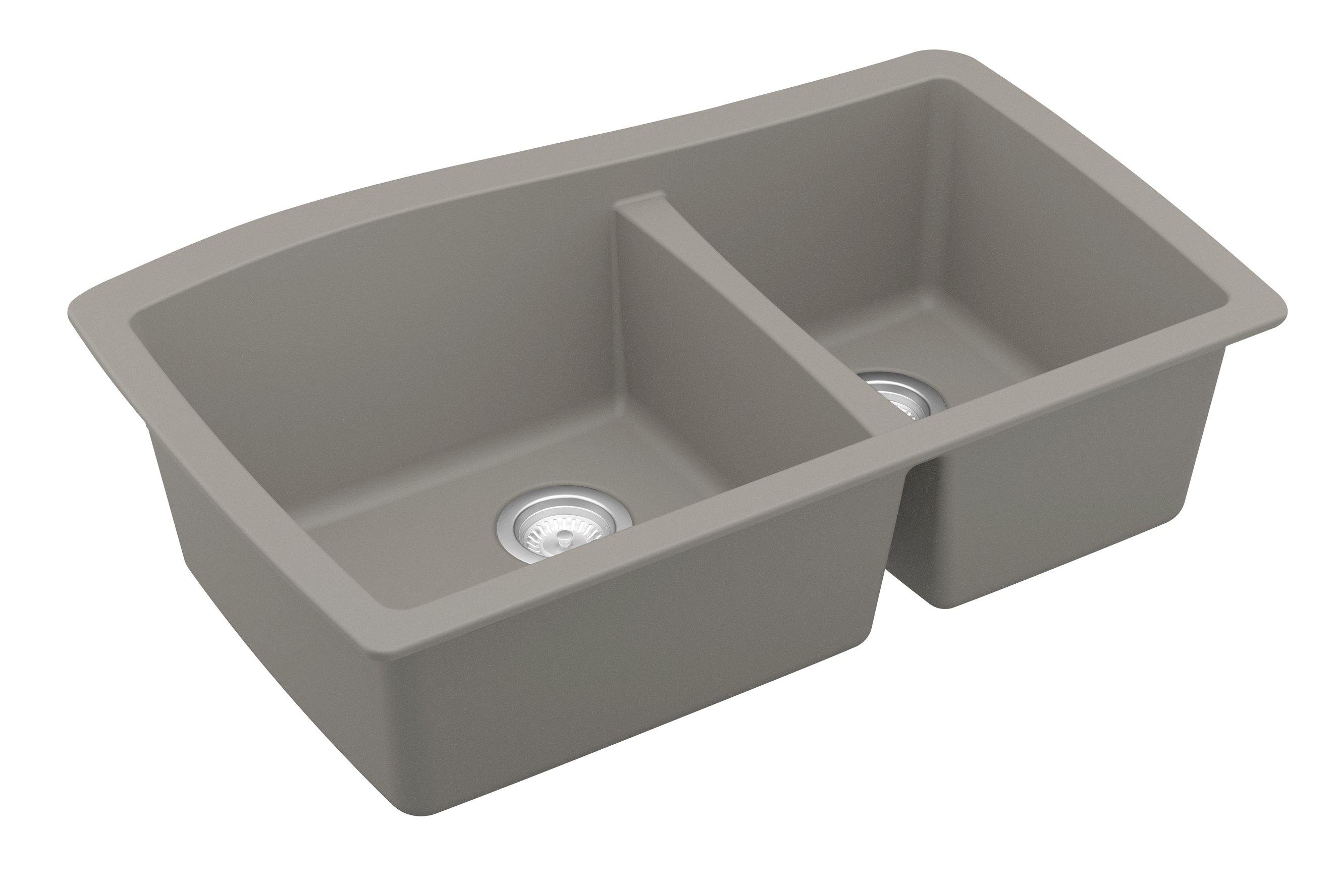 Karran 34" Undermount Quartz Composite Kitchen Sink, 60/40 Double Bowl, Concrete, QU-721-CN