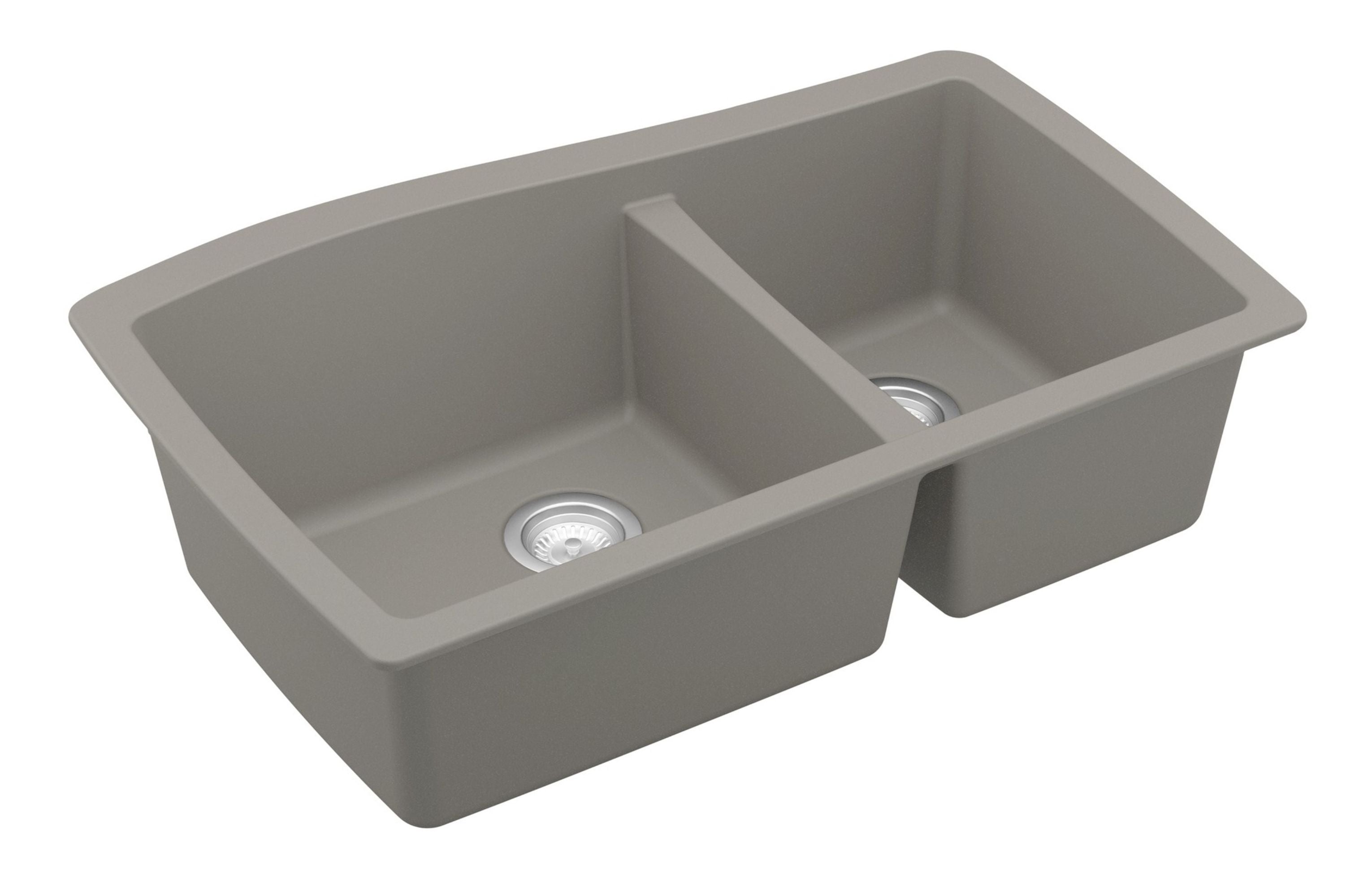 Karran 34" Undermount Quartz Composite Kitchen Sink with Accessories, 60/40 Double Bowl, Concrete, QU-721-CN-PK1